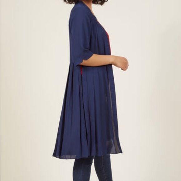 ModCloth Fervor Chiffon pleated duster jacket navy blue side slits kimono 4X - Picture 11 of 11